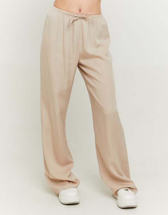 Beige Wide Leg Trousers with Elastic Coulisse | TALLY WEiJL