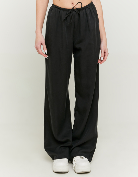 Black Wide Leg Trousers with Elastic Coulisse | TALLY WEiJL