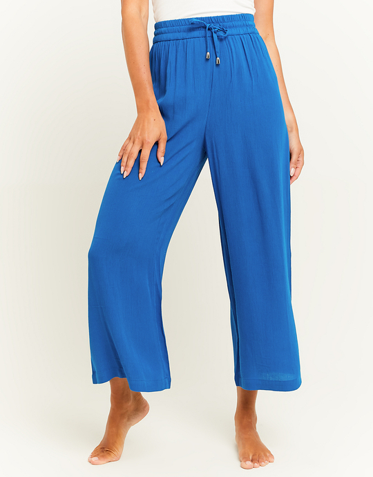 Pantalon Bleu Wide Leg avec Taille Élastique | TALLY WEiJL