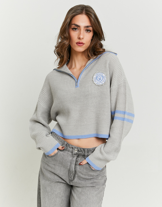 Grauer Strickpullover mit blauen Streifen | TALLY WEiJL