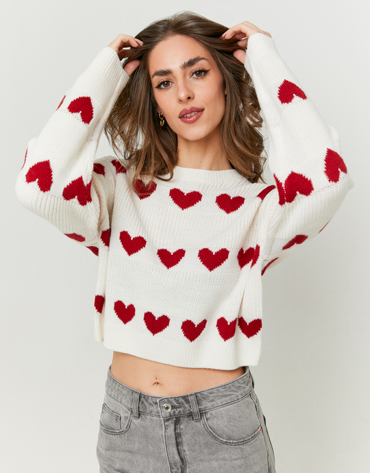 White Knit Jumper with Hearts Pattern | TALLY WEiJL
