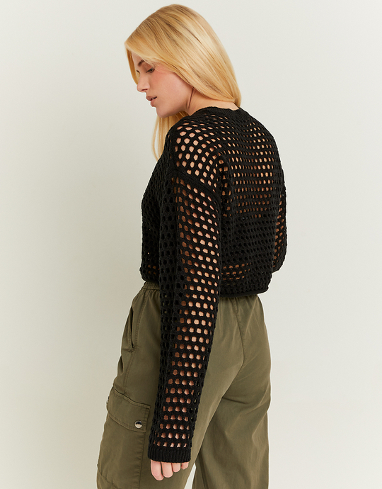 Schwarzer gehäkelter ultra cropped Pullover | TALLY WEiJL