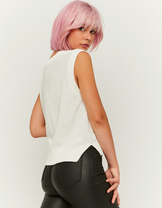 Λευκή Πλεκτή Μπλούζα Με V Λαιμόκοψη | TALLY WEiJL