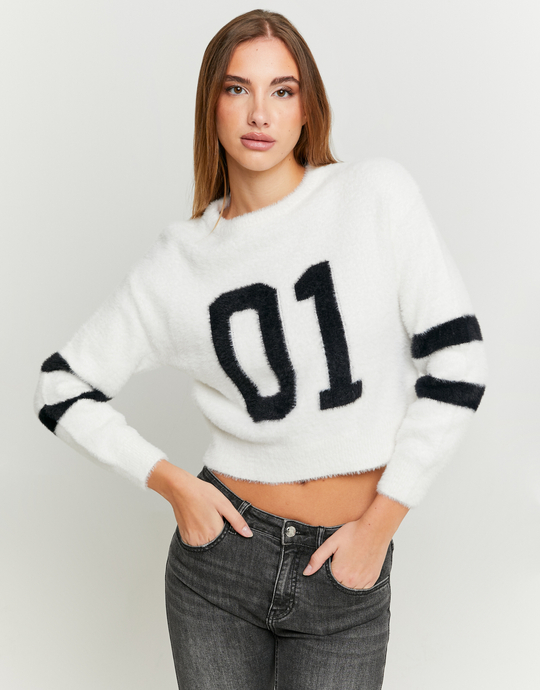 Weisser kuscheliger Varsity Pullover | TALLY WEiJL