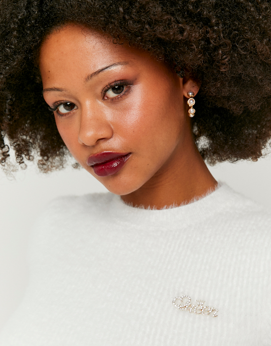 Weisser kuscheliger Pullover mit Schleife | TALLY WEiJL