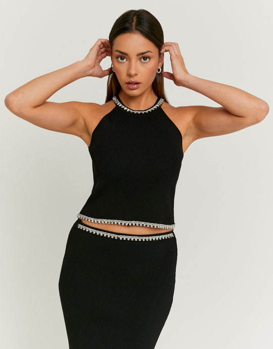 Black Rhinestone Knit Top | TALLY WEiJL