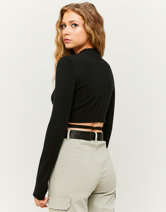 Schwarzes Langärmliges Crop Top mit Cut Out  | TALLY WEiJL