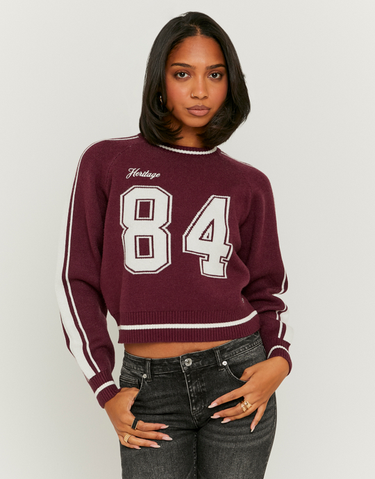 Burgundy Knitted Jumper with Embroidery | TALLY WEiJL