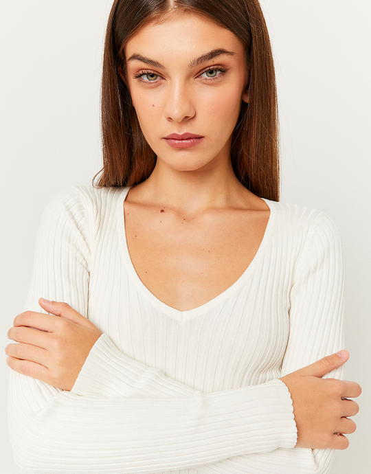 Beige Fitted Knit Jumper | TALLY WEiJL