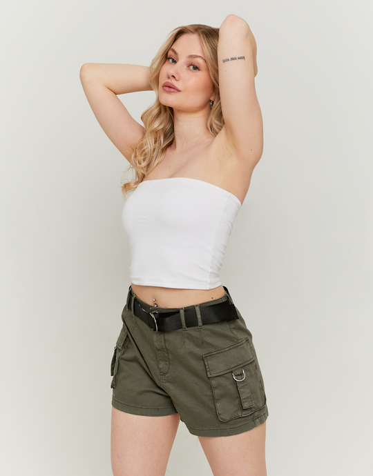 Khaki High Waist Cargo Shorts | TALLY WEiJL
