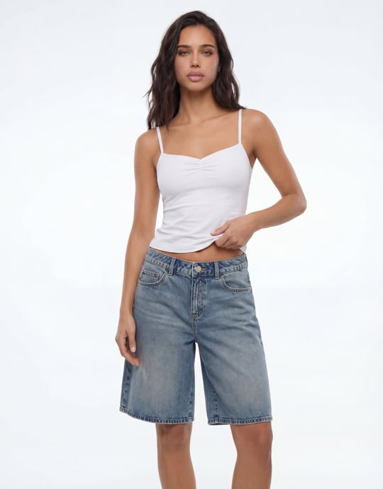 Blue Mid Waist Wide Bermuda Shorts | TALLY WEiJL