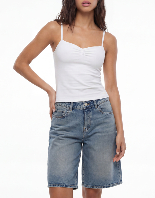 Blue Mid Waist Wide Bermuda Shorts | TALLY WEiJL