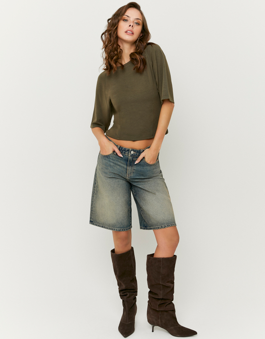 Blue Mid Waist Wide Bermuda Shorts | TALLY WEiJL