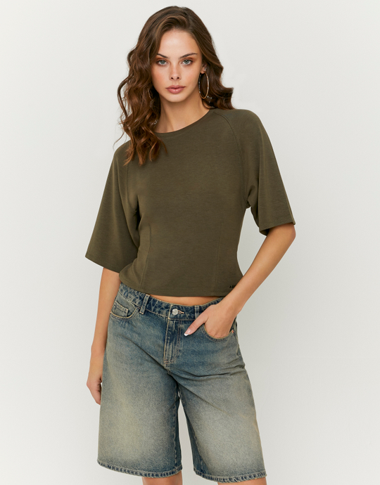 Blue Mid Waist Wide Bermuda Shorts | TALLY WEiJL