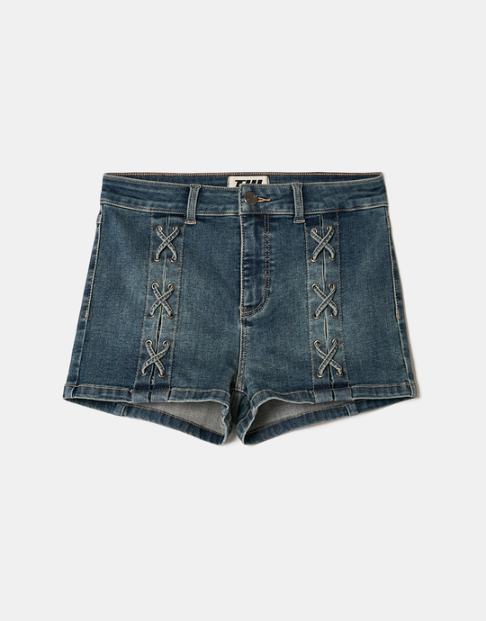 Blue Denim Shorts with Lace-Up Details | TALLY WEiJL