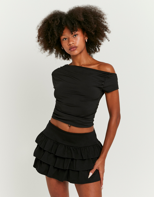 Black Mini Skort With Ruffles | TALLY WEiJL