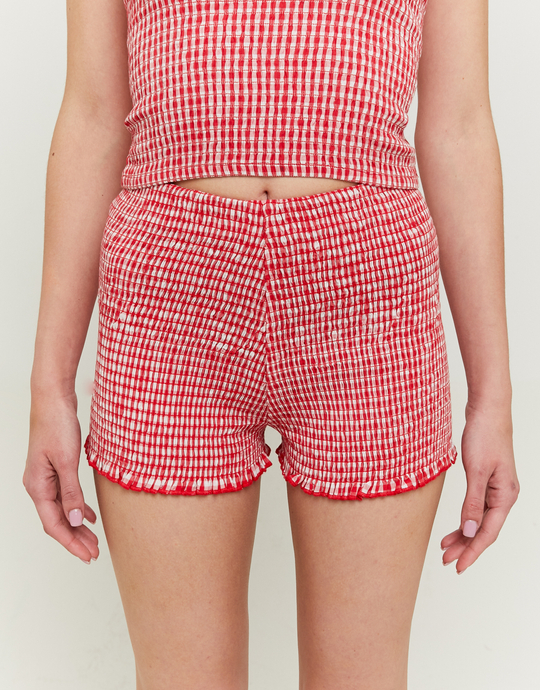 Roter Rüschenshort mit Karomuster | TALLY WEiJL