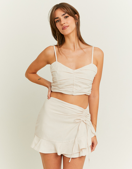 Beige Linen Mini Skirt with Ruffles | TALLY WEiJL