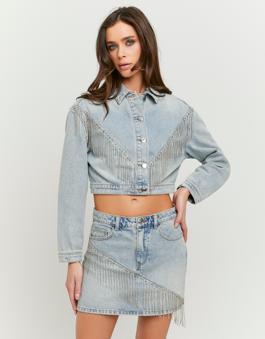 Light Blue Mini Skirt with Rhinestones | TALLY WEiJL