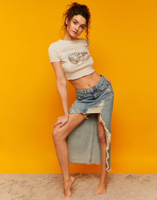 Gonna di Jeans a Vita Alta con Strappi | TALLY WEiJL