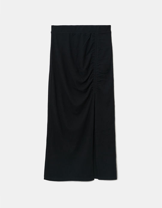 Schwarzer gerippter Midirock mit Schlitz | TALLY WEiJL