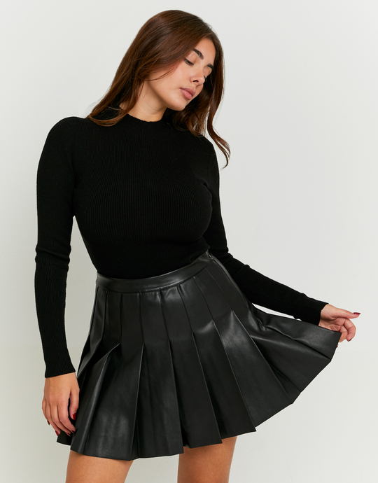 Black Pleated Faux Leather Mini Skirt | TALLY WEiJL