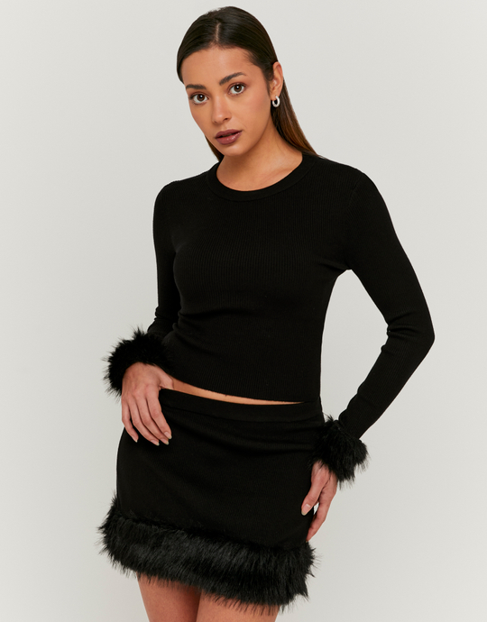 Black Knited Skirt with Fur Trim | TALLY WEiJL