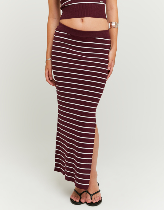 Burgunder Gestrickter Midi Rock mit Streifen | TALLY WEiJL
