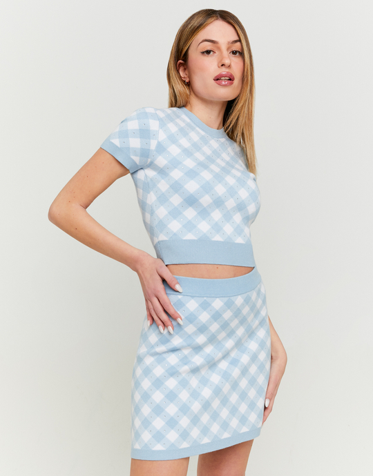 White and Blue Vichy Pattern Knitted Skirt | TALLY WEiJL