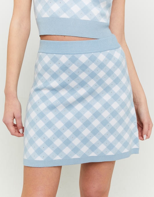 White and Blue Vichy Pattern Knitted Skirt | TALLY WEiJL