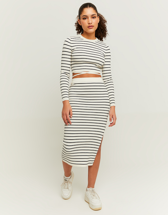 White Striped Cropped Skirts with Fancy Details | TALLY WEiJL