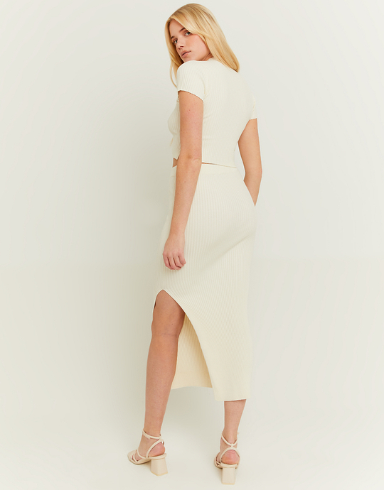 Beiger figurbetonter gestrickter Midi Rock mit Schlitz | TALLY WEiJL