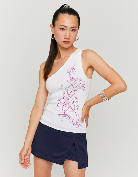 One shoulder White Printed Top | TALLY WEiJL