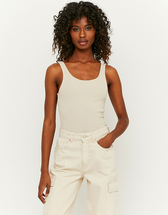 Beige Ribbed Tank Top | TALLY WEiJL