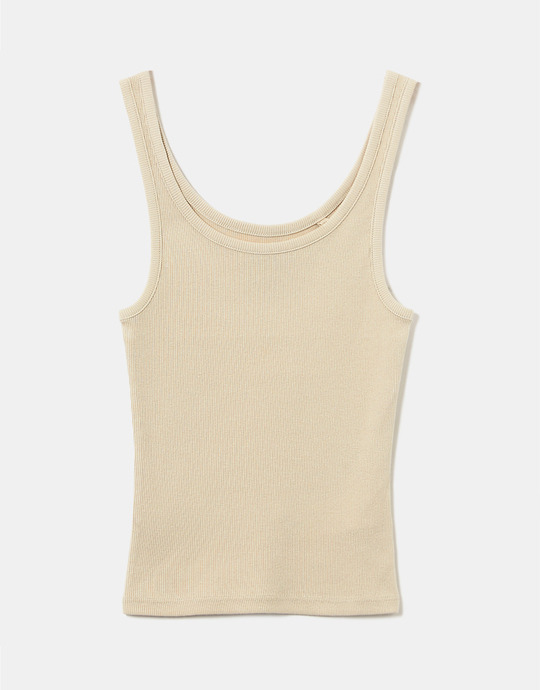 Beige Ribbed Tank Top | TALLY WEiJL