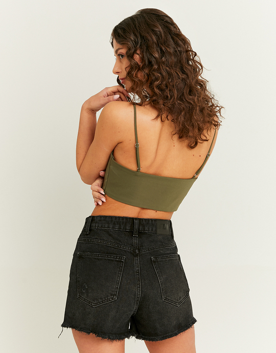 Green Bustier Top with Lace Up in Satin | TALLY WEiJL
