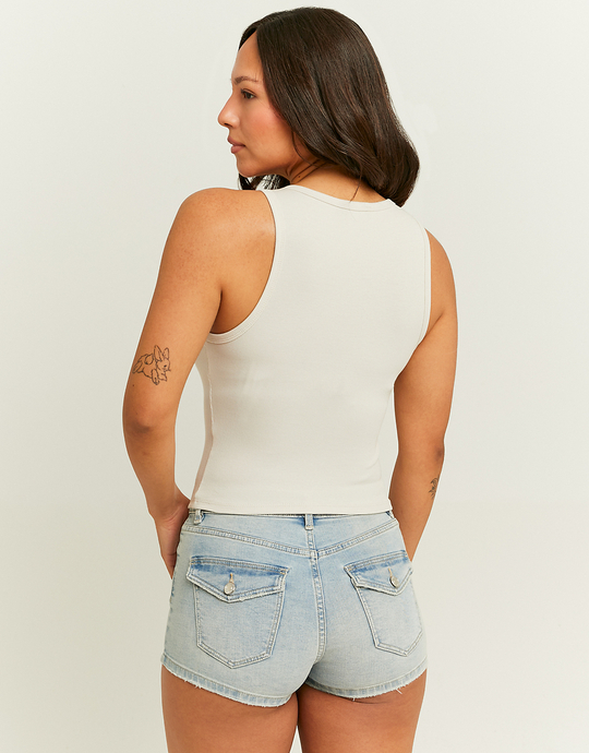Beige Cropped Printed Tank Top | TALLY WEiJL