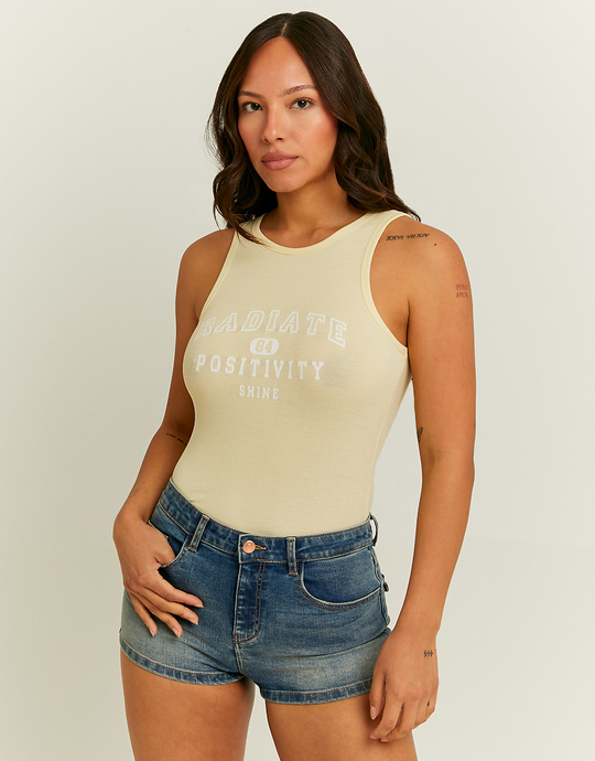 Yellow Cropped Printed Tank Top | TALLY WEiJL