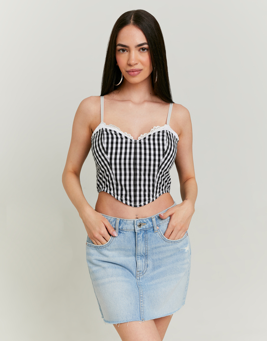 Crop Top Imprimé Vichy avec Ourlet en Dentelle | TALLY WEiJL