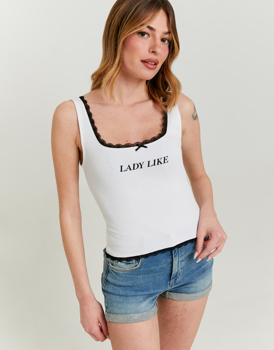 White Tank Top with Lace Trims | TALLY WEiJL