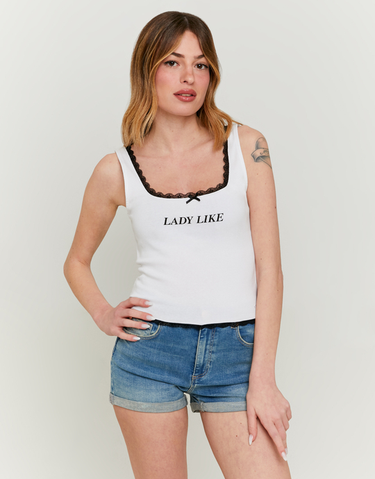 White Tank Top with Lace Trims | TALLY WEiJL
