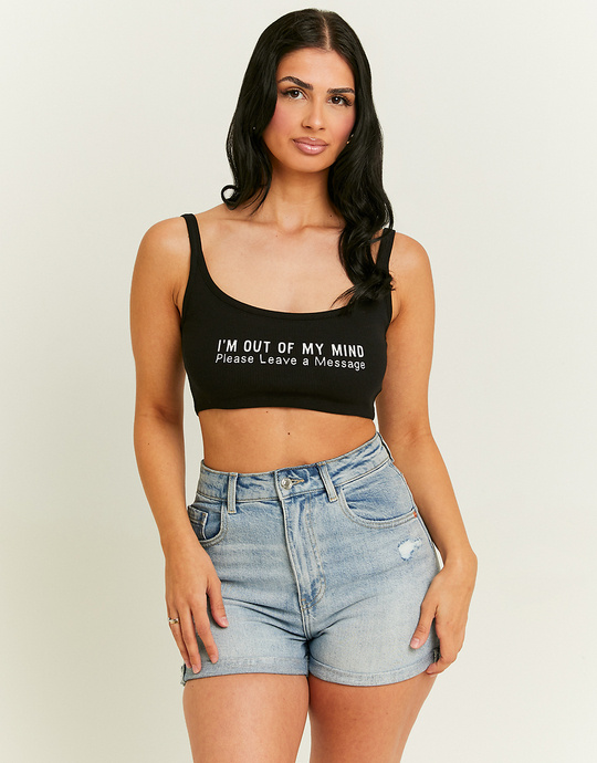 Black Cropped Printed Tank Top | TALLY WEiJL