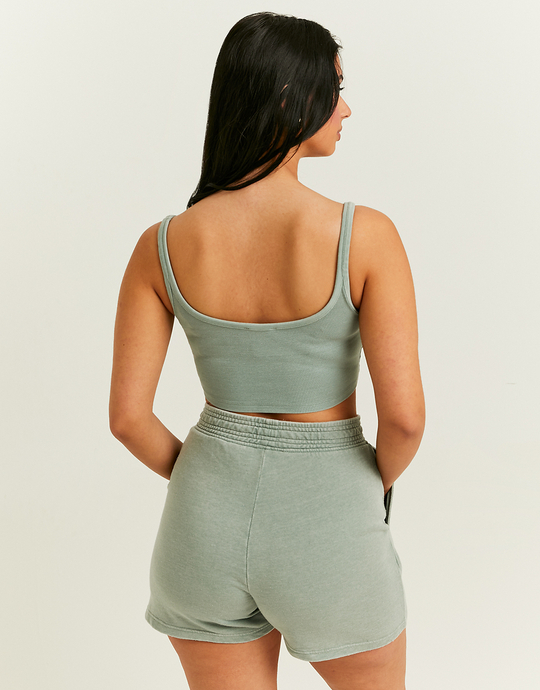 Khaki Cropped Printed Tank Top | TALLY WEiJL