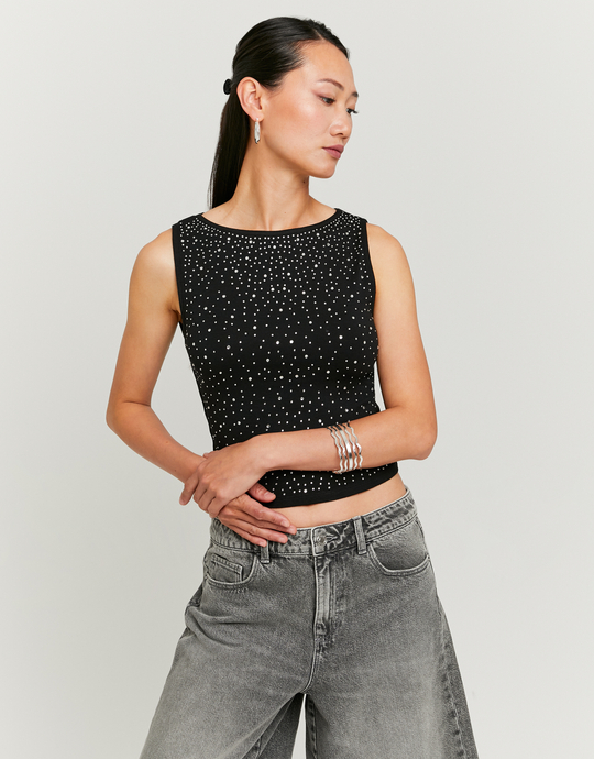 Black Tank Top with Strass | TALLY WEiJL