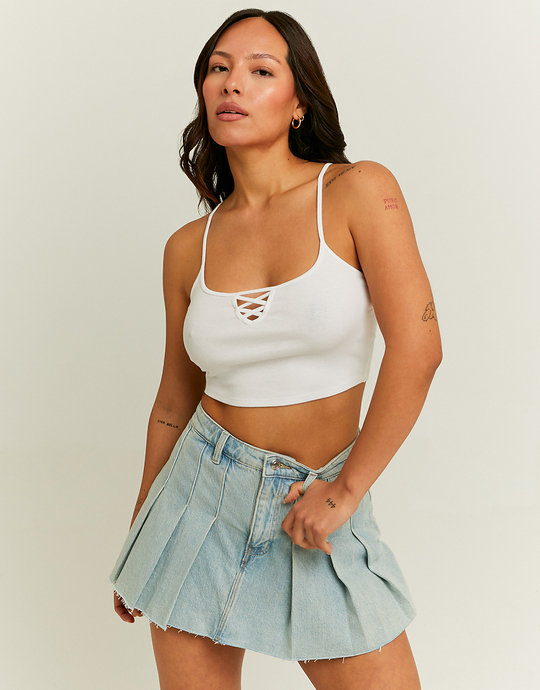 Front Lace Up Detail White Tank Top | TALLY WEiJL