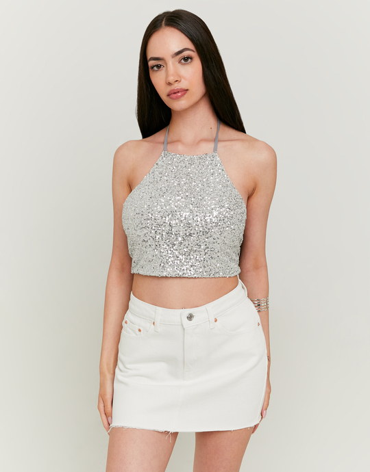 Silbernes rückenfreies Top mit Pailletten | TALLY WEiJL