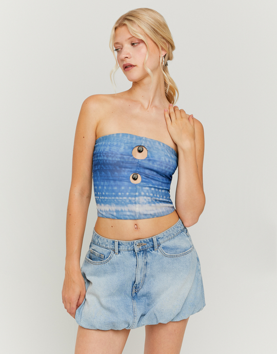 Blue Printed Bandeau Top with Medal | TALLY WEiJL