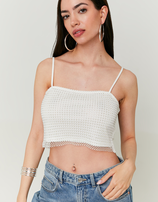 Top in rete bianco con strass | TALLY WEiJL