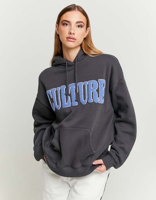 Felpa con Cappuccio Oversize Grigia con Patch | TALLY WEiJL