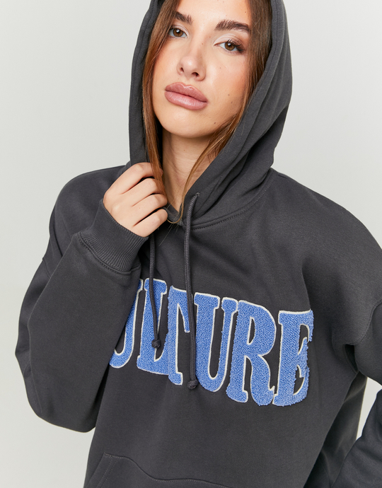 Felpa con Cappuccio Oversize Grigia con Patch | TALLY WEiJL
